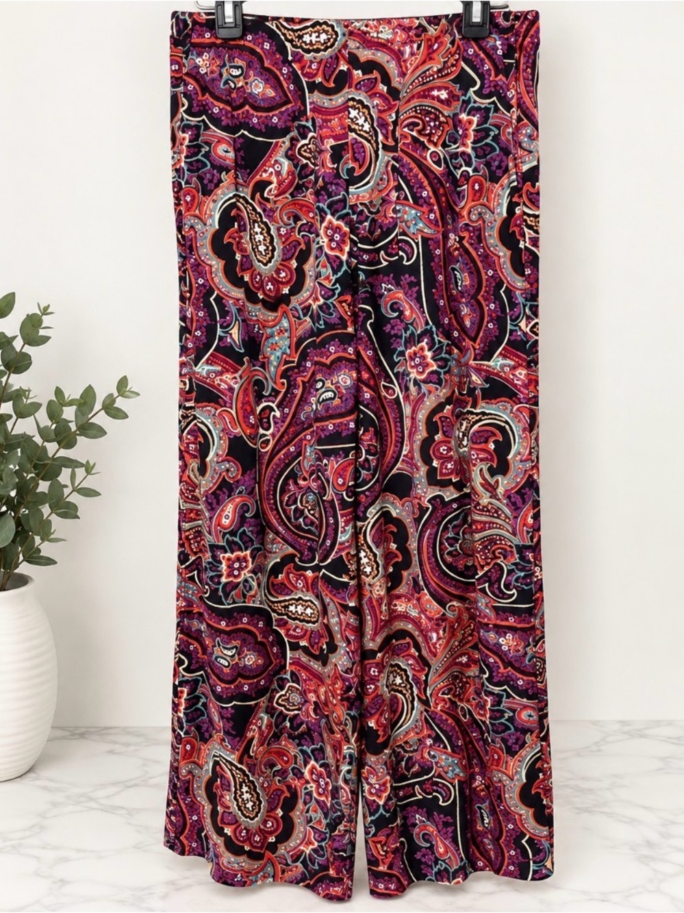 J. Jill Red and Purple Paisley Wide Leg Pants